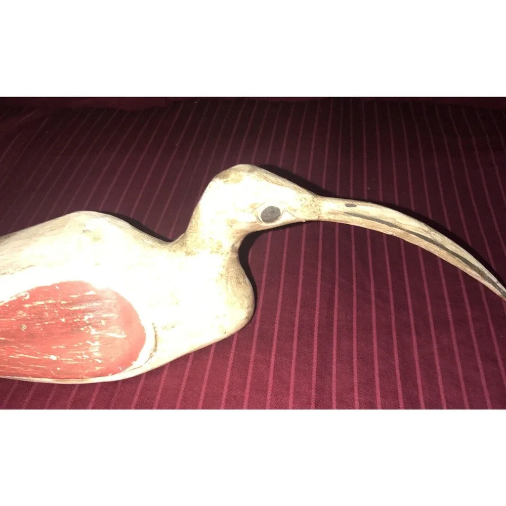 Vtg. Hand Made Folk Art Shorebird Curved Bill Bird Decoy Hand Painted